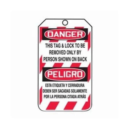 Accuform Bilingual Spanish Safety Tags, DANGER THIS TAG LOCK TO BE REMOVED, 5.75inx3.25in, 25PK MSPT505CTP
